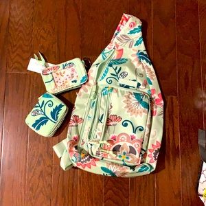 Vera Bradley mint flowers sling Back Pack